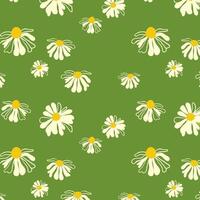 Summer Daisy Background Green Seamless Pattern Spring Blooming Wildflower Foliage Ornament Wrapping Fabric Wallpaper Textile Mosaic vector