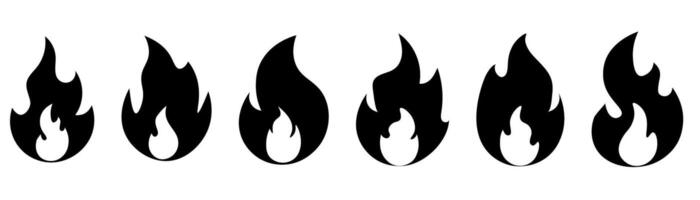 Set of Unique silhouette Fire Flames icon isolated on transparent Background. Black flat icon. Olympic games elements. illustration. vector