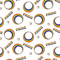 Seamless pattern with Rainbow Circles and the word PRIDE on a transparent background. Pride month wrapper. Abstract Backdrop for Pride month. illustration vector