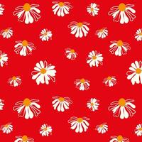 Seamless pattern wild wildflowers daisy dragonfly Garden flower graphic card Red poster banner Spring summer fabric Suitable packaging wallpaper Template textile cover vector