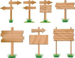 Wooden sign blank board with grass vector