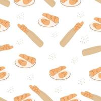 linda sin costura modelo de baguette,pan.patrón para textil, fondo de pantalla, embalaje, cubrir, tarjeta, caja, imprimir, bandera, cerámica vector