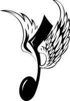 A black and white logo with Musical Notes and wings, illustration vector