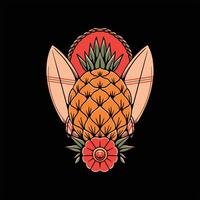 surfing pineapple illustration design vector