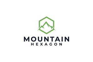 Mountain hexagon green minimalist logo vector