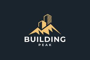 Mountain building peak logo design vector