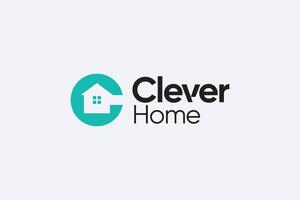 Clever home negative space green logo design vector