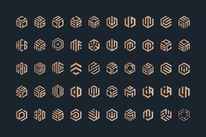 Geometric hexagon abstract logo design bundle vector