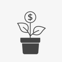 dinero árbol crecimiento icono. dólar planta símbolo, Finanzas concepto. ilustración en blanco antecedentes vector