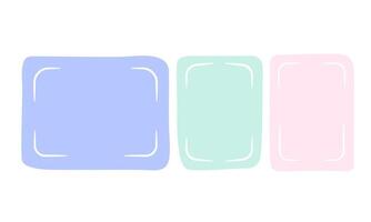 Hand drawn quote rectangle speech bubbles. Empty frames, pastel color blobs. Doodle shapes for social media stories. Minimalist blank template. Illustration forms vector