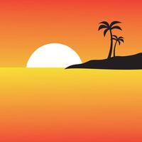 puesta de sol en el playa y silueta Coco árbol vector