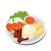 grilled chicken rice and vegetables on a plate vector