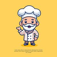 cute grandfather chef illustration in flat design style vector