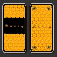 Illustration on theme for label of sugary flowing down honey in honeycomb with bee vector