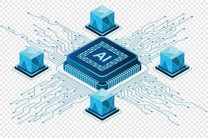 Isometric artificial intelligence chip concept. Artificial intelligence concept. Futuristic microchip processor. illustration vector