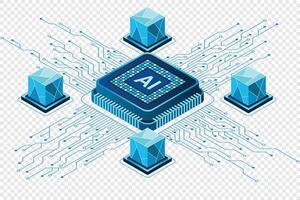 isométrica artificial inteligencia chip concepto. artificial inteligencia concepto. futurista pastilla procesador. ilustración vector