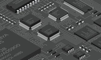 isométrica electrónico tablero. isométrica impreso circuito tablero con electrónico componentes electrónico componentes y integrado circuito tablero vector