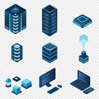 Set of isometric computer technology. Isometric set server equipment. Technology isometric icons. Digital technology items. illustration vector