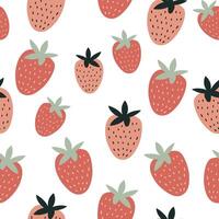 sin costura modelo con fresas en un blanco fondo, ilustración en garabatear estilo vector