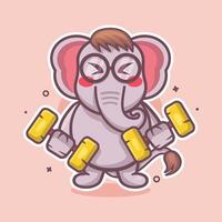 cute elephant animal character mascot doing bodybuilding using dumbbell isolated cartoon vector