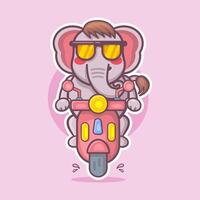 frio elefante animal personaje mascota montando scooter motocicleta aislado dibujos animados vector
