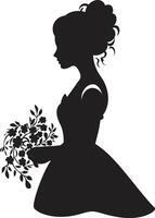 Matrimonial Harmony Monochrome Emblem Chic Bride Silhouette Black Logo Design vector