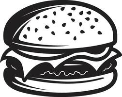 Gourmet Savory Black Emblem Yummy Bite Black Burger Icon vector