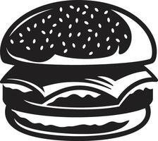 delicioso deleite monocromo hamburguesa emblema sabroso esencia negro icono vector