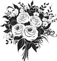 nupcial florecer unidad monótono icono elegante floral armonía negro ramo de flores emblema vector