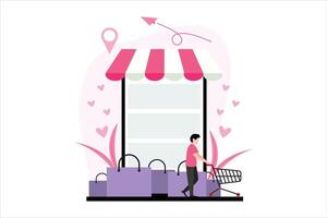 en línea compras plano ilustración diseño vector