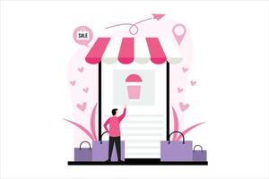 en línea compras plano ilustración diseño vector