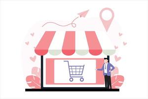 en línea compras plano ilustración diseño vector