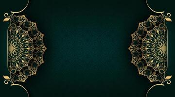 oscuro verde antecedentes con oro mandala ornamento vector