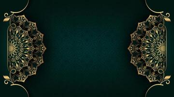 dark green background with gold mandala ornament vector