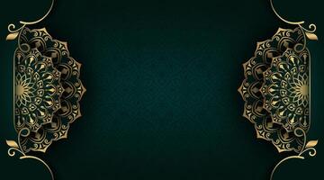 dark green background with gold mandala ornament vector