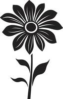 Botanical Framework Monochrome Iconic Thickened Petal Contour Black Emblematic Design vector
