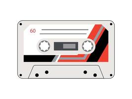 Plastic old cassette in flat style on a white background. Retro cassette of the 90s. Vintage cassette tape vector