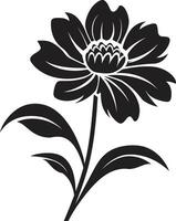 Simplistic Petal Framework Monochrome Iconic Design Robust Flower Sketch Black Iconic Emblem vector