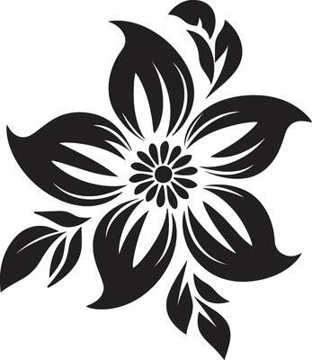Botanical Framework Monochrome Iconic Thickened Petal Contour Black Emblematic Design