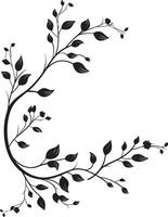 Vineyard Charm Black Wine Icon Floral Branch Elegance Monochrome Design vector