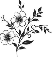 Floral Wine Sketch Monochrome Wine infused Blooms Black Icon vector