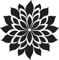 Intricate Bloom Contour Monochrome Emblematic Design Botanical Stroke Black Iconic Emblem vector