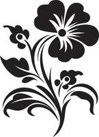 Solid Floral Contour Monochrome Design Intricate Bloom Sketch Black Emblematic Icon vector