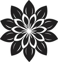 intrincado floral bosquejo monocromo icónico logo negrita pétalo marco de referencia negro icono vector