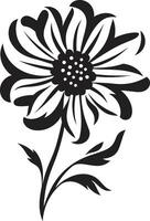 Outlined Blossom Black Design Stark Botanical Frame Monochrome Emblem vector