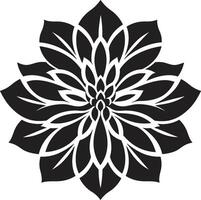 Robust Floral Outline Black Symbol Intricate Bloom Contour Monochrome Emblematic Design vector