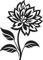 Simplistic Floral Sketch Monochrome Iconic Design Robust Petal Structure Black Iconic Emblem vector