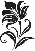Bold Floral Outline Black Iconic Logo Simplified Petal Sketch Monochrome Emblematic Design vector