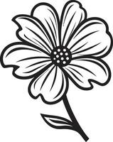 Expressive Hand Drawn Bloom Black Sketch Freehand Sketchy Floral Monochrome Designated Emblem vector