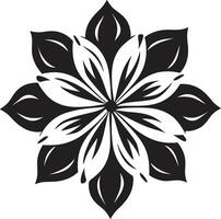 Thickened Blossom Boundary Monochrome Emblematic Floral Simple Petal Sketch Black Floral Emblem vector